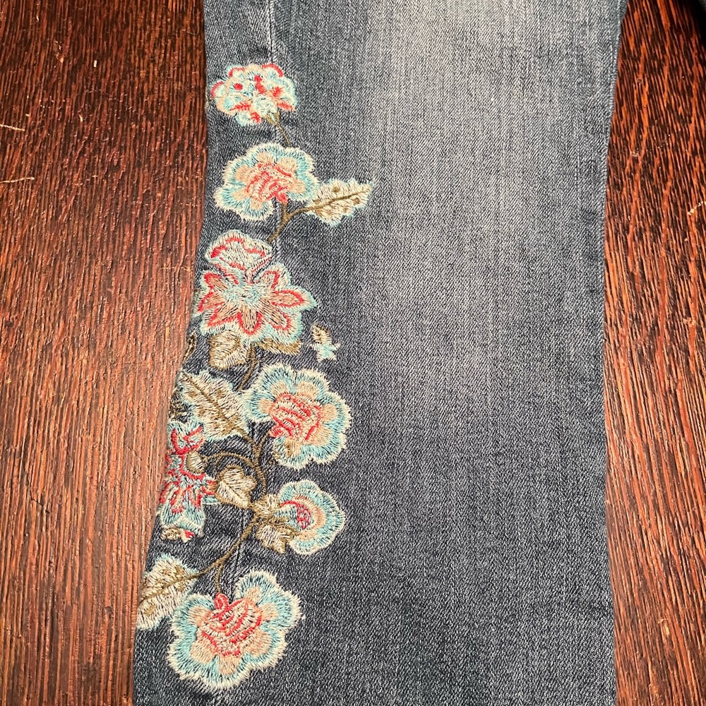 J Jill Blue Floral Embroidered Straight Leg Jeans - Picture 3 of 8